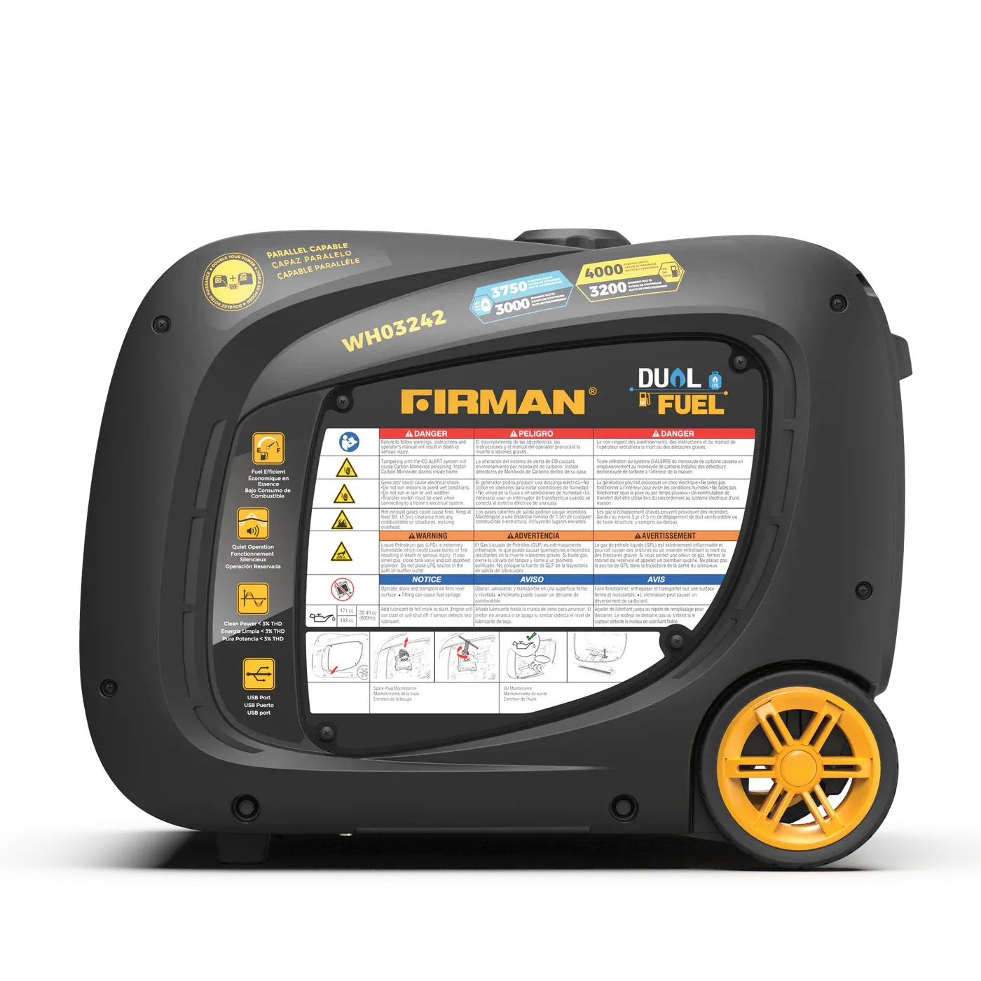 Firman WH03242 Dual Fuel Gas Propane Inverter Generator 3200W/4000W 30 Amp Low THD Parallel Ready with Electric Start Open Box