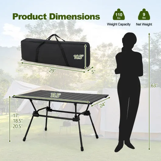 Folding Heavy-Duty Aluminum Camping Table with Carrying Bag-Black