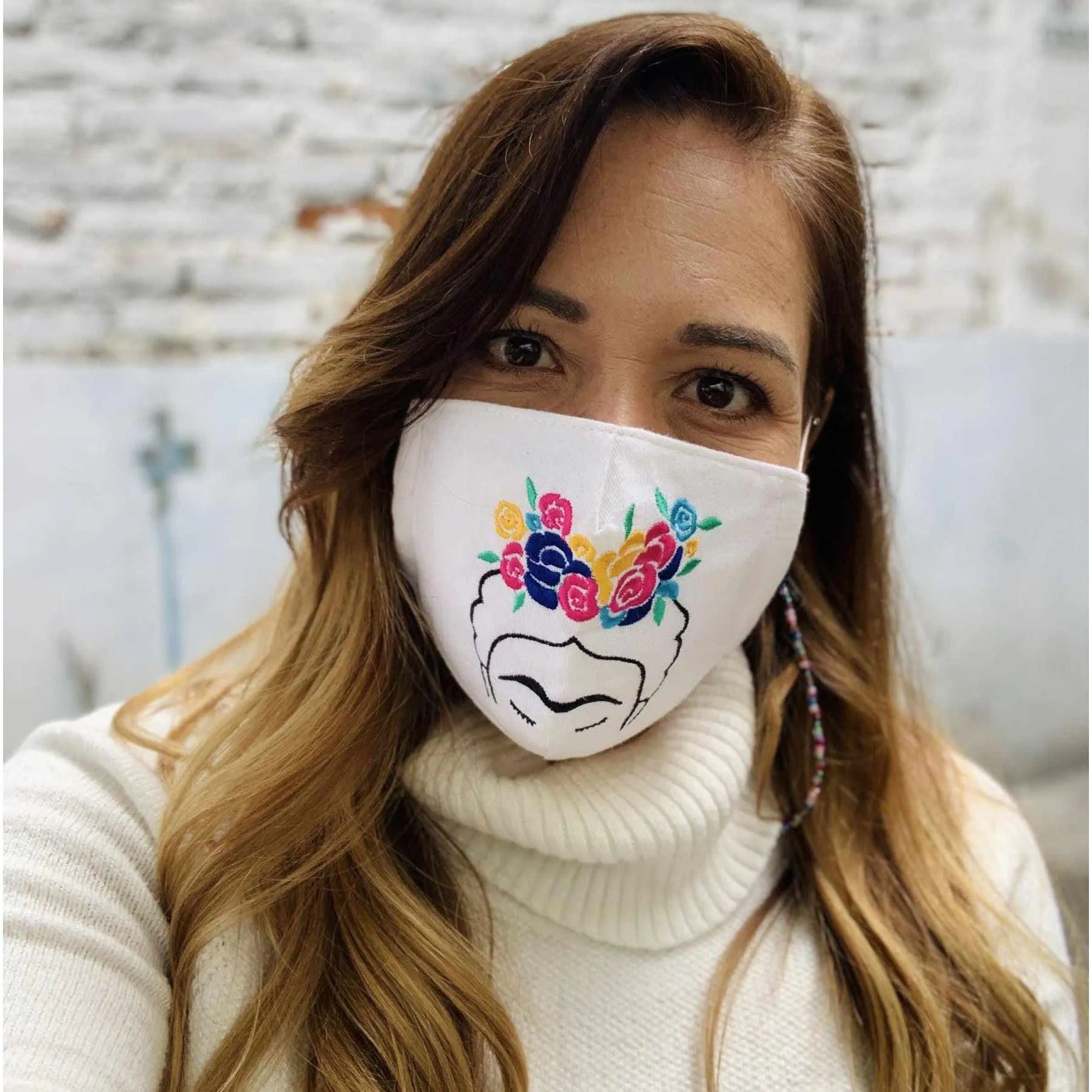 Frida Kahlo Embroidered Face Mask with Filter Pocket - Thailand