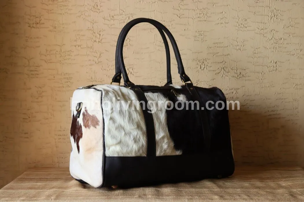 Furry Cowhide Duffle Bag Tricolor