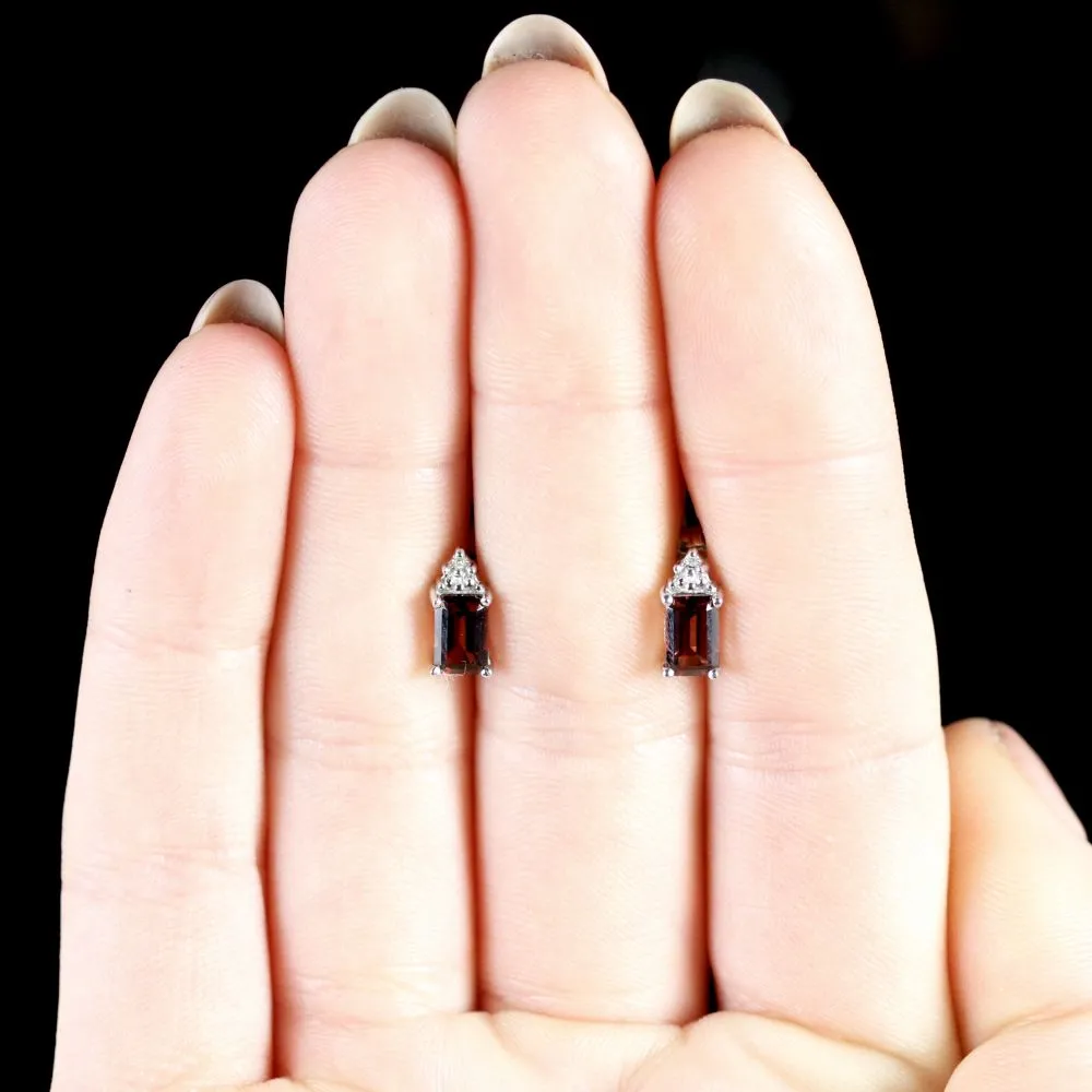 Garnet And Diamond Silver Stud Earrings - 0.60Ct