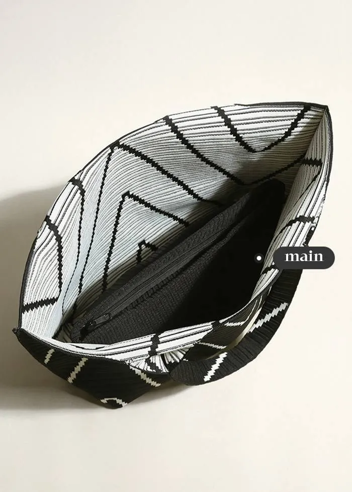 Geometric Stripe Black Spacious Canvas Tote Bag