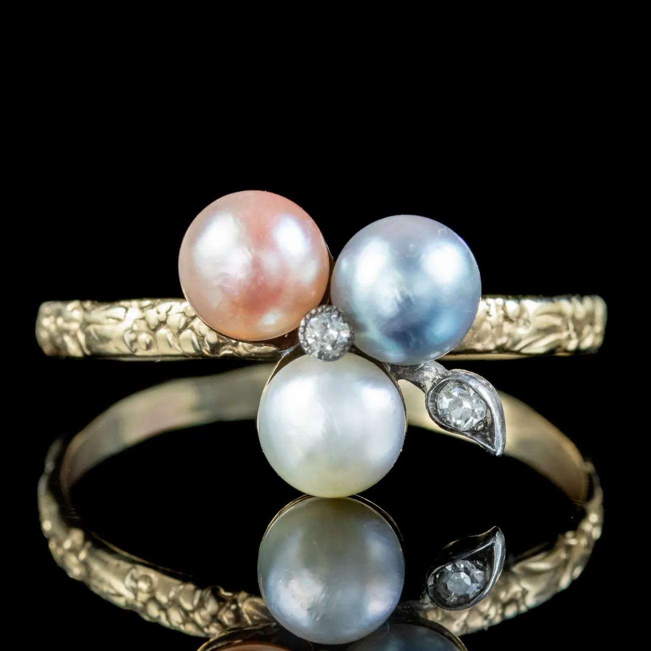 Georgian Style Pearl Diamond Shamrock Ring