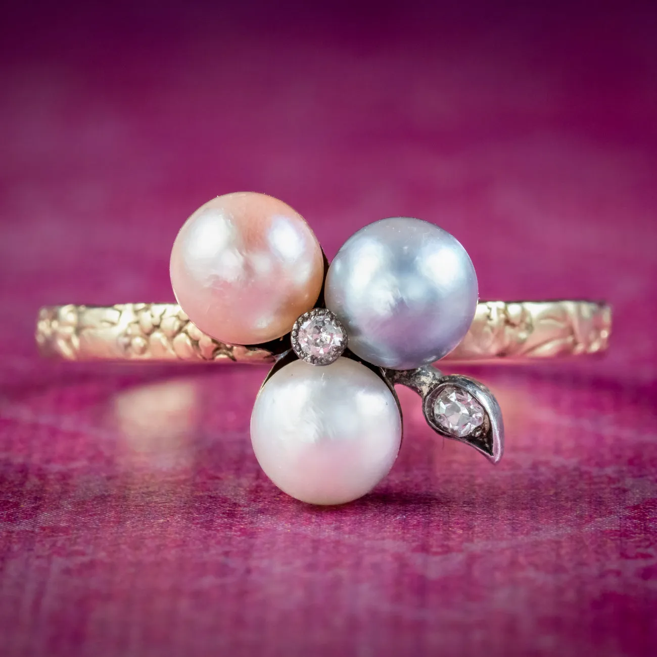 Georgian Style Pearl Diamond Shamrock Ring