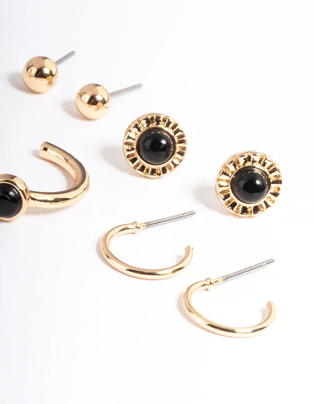 Gold Black Onyx Disc Stack Earring Pack