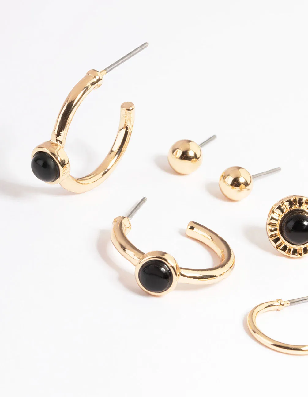 Gold Black Onyx Disc Stack Earring Pack