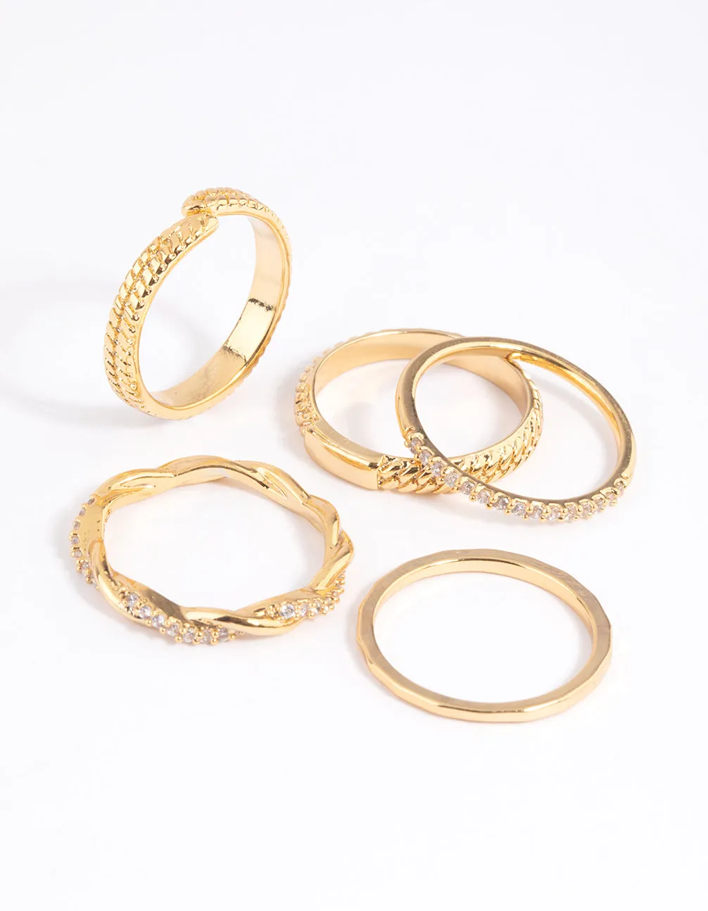 Gold Plated Cubic Zirconia Mixed Ring Stack 5-Pack