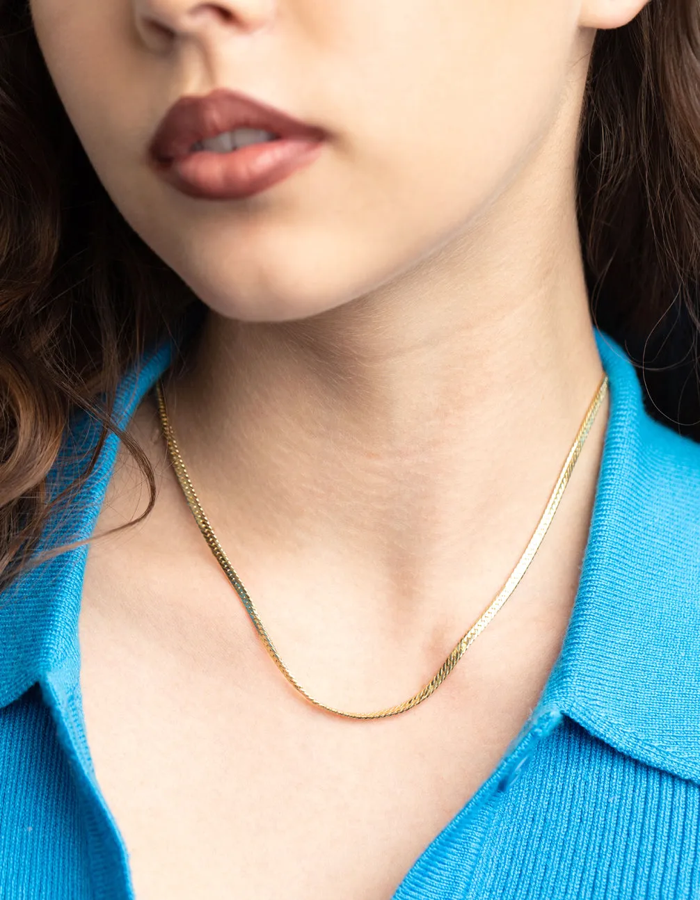 Gold Plated Herringbone Chain Necklace