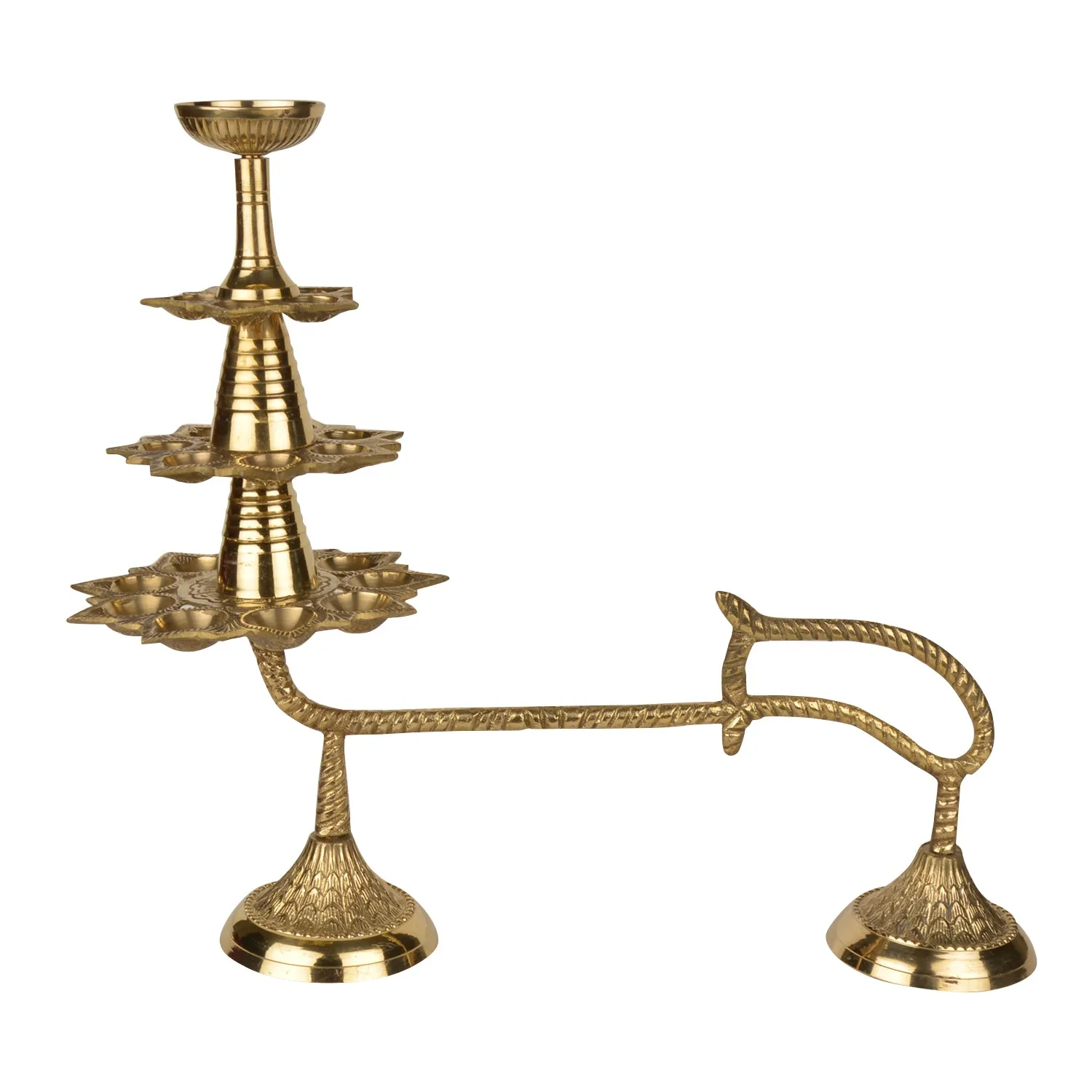 Handcrafted Pure Brass Ganga Aarti Pooja Diya with Handle 4 Tier 21 Wicks