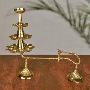 Handcrafted Pure Brass Ganga Aarti Pooja Diya with Handle 4 Tier 21 Wicks