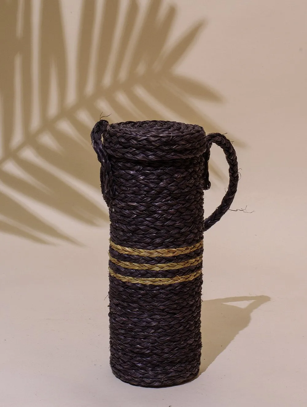 Handcrafted Sabai Grass Bottle Bag - Deep Purple & Beige