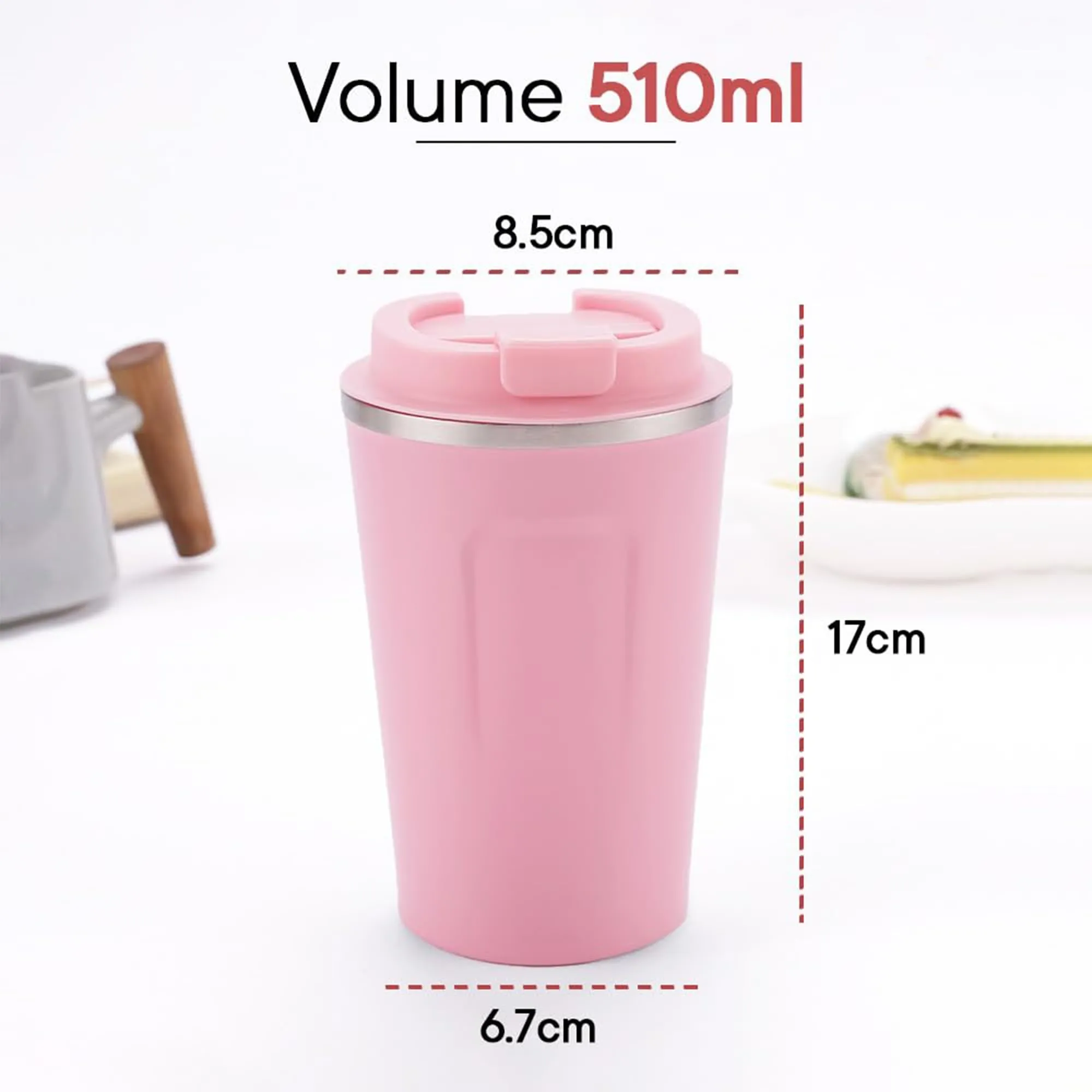 Homestic Insulated Coffee Tumbler Mug with Lid for Office, Gym & Travel | Stainless Steel Leak-Proof Thermos for Tea/Coffee/Water - Ideal for Hot & Cold Beverages | CO230204C-Pink