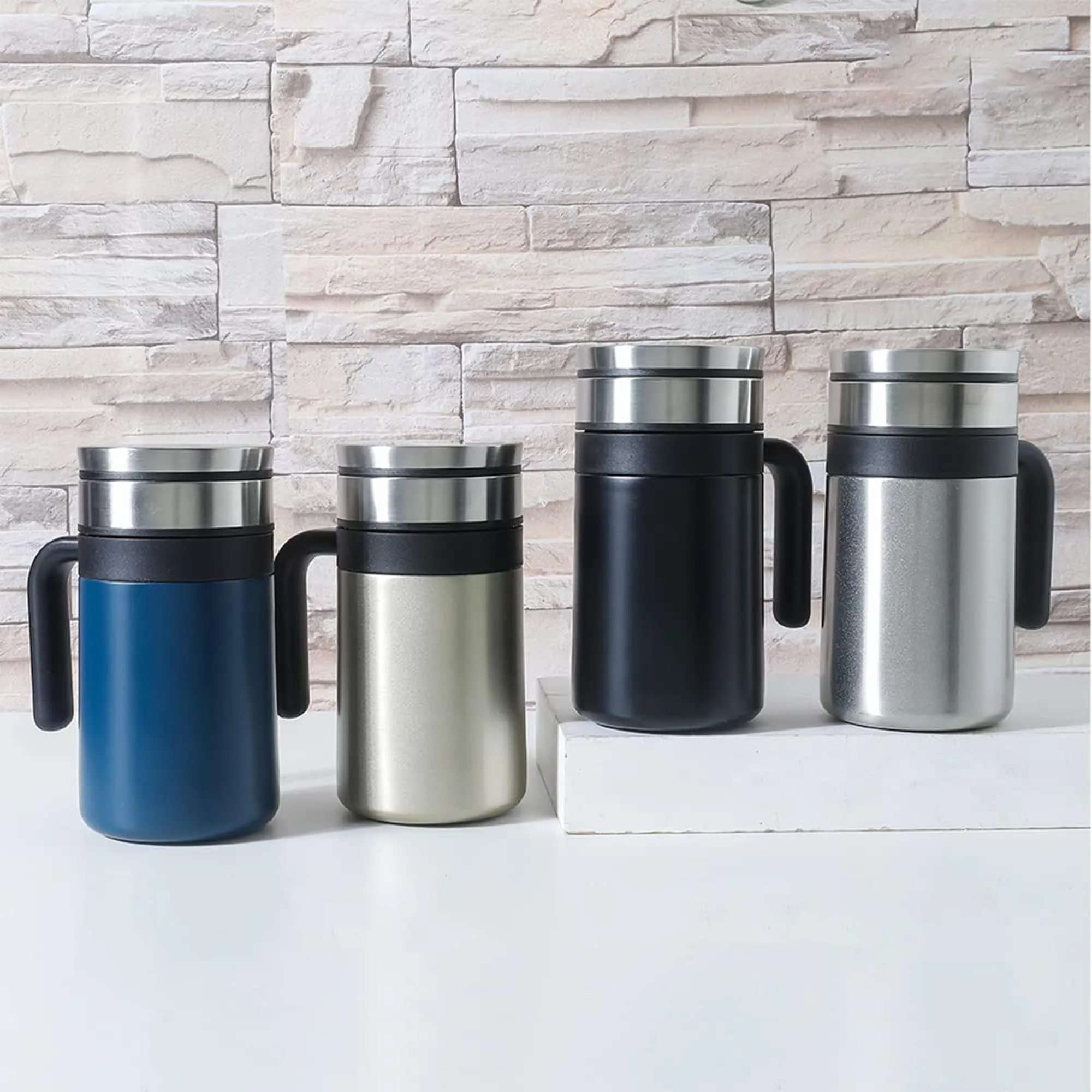 Homestic Vacuum Insulated Hot & Cold Beverages Tea/Coffee Tumbler Mug with Lid & Handle for Office, Gym & Travel | Stainless Steel Leak-Proof Thermos for Water | CO230203D-Dark Blue