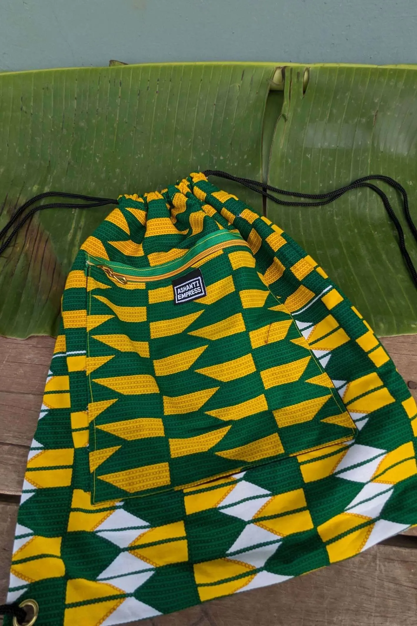 Jamaica Dreamin Kente Drawstring Bag