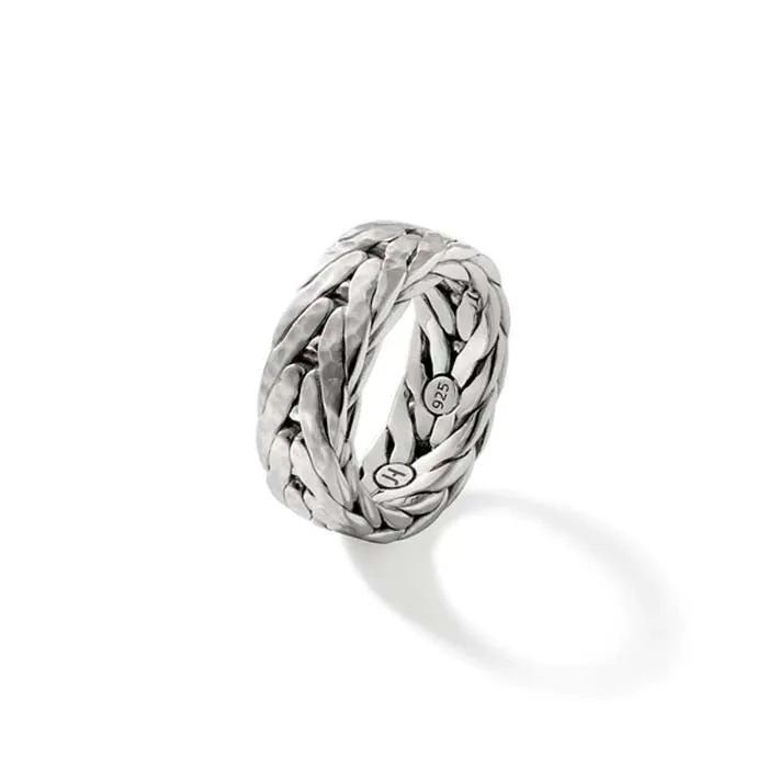 John Hardy Hammered Carved Chain Ring in Sterling Silver