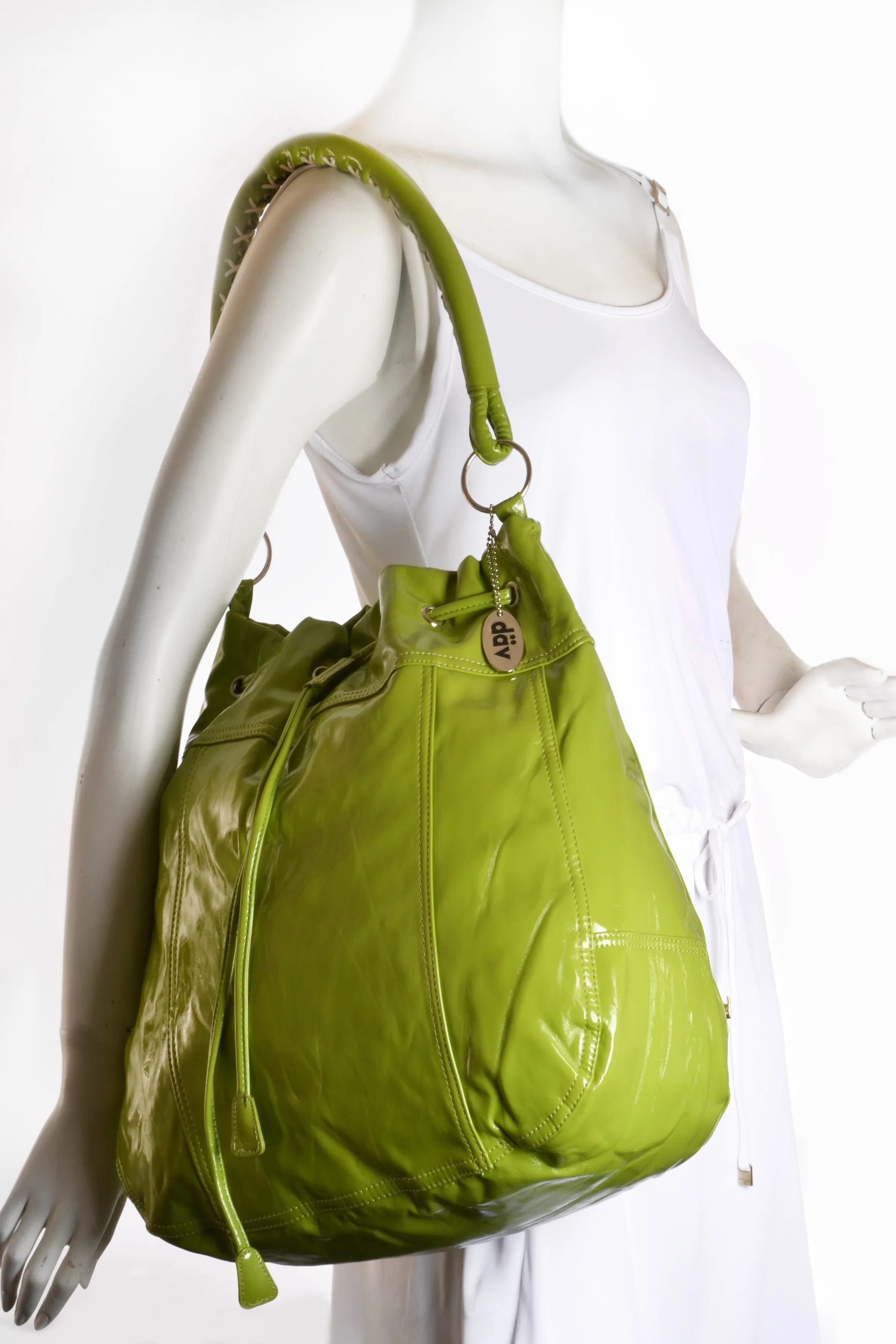 Large Vinyl Slouch Handbag Lime