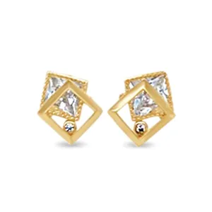 Layered Square Stud Earrings with Cubic Zirconia in 9ct Yellow Gold