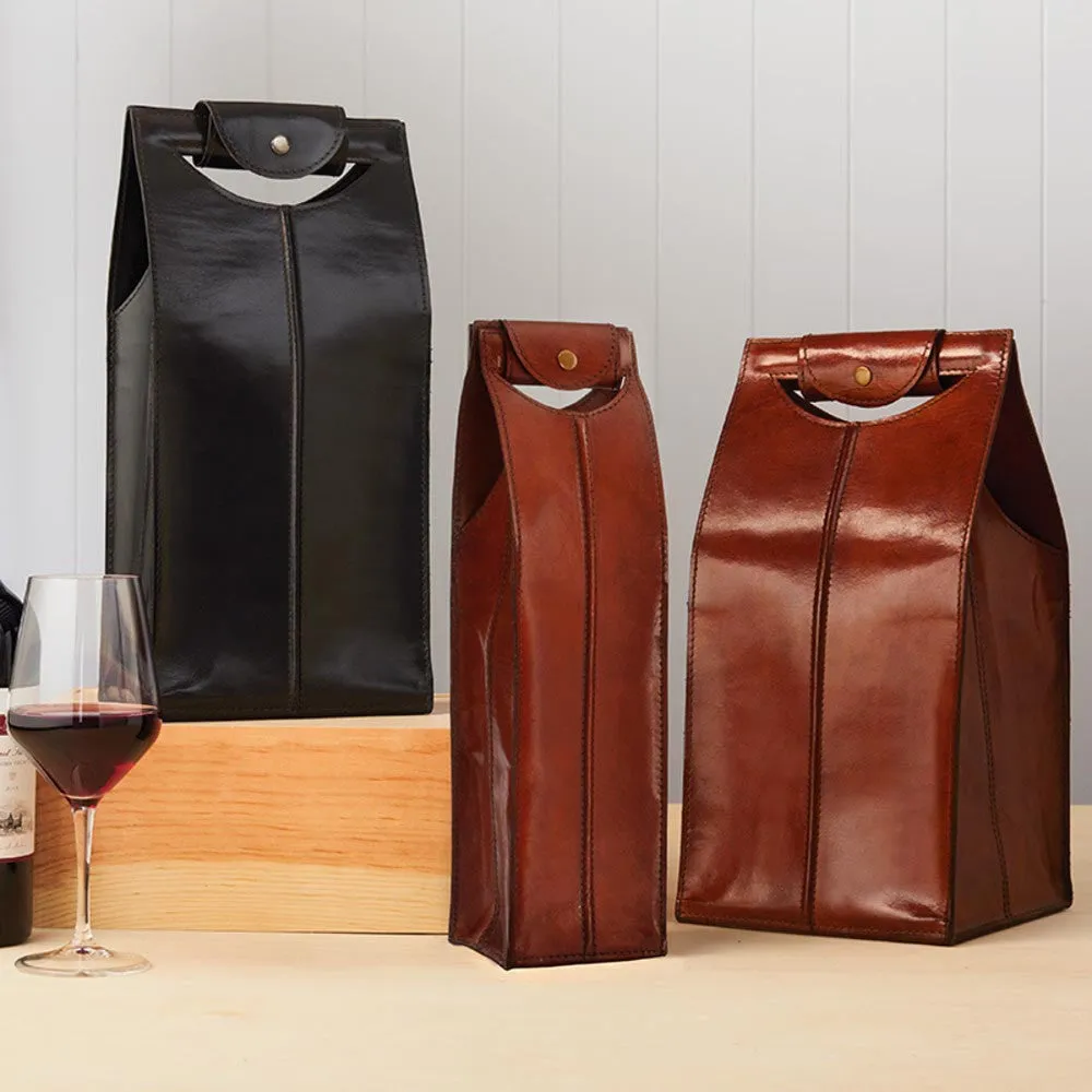 Leather Wine Bag Brown 4 Bottle