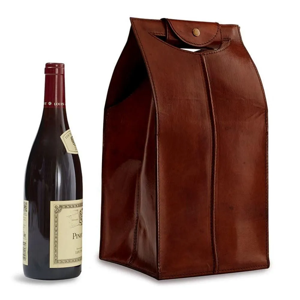 Leather Wine Bag Brown 4 Bottle