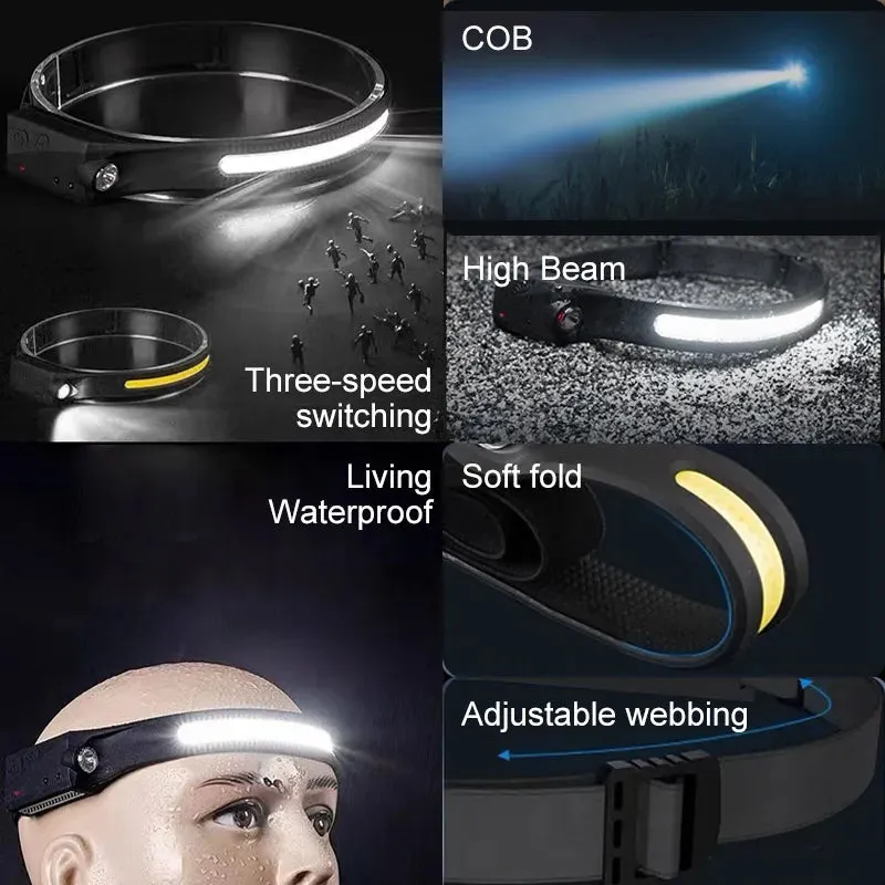 LED Induction Headlamp USB Rechargable Headlight Flashlight 18650 Built-in Battery Head Torch Outdoor Camping Fishing Lantern