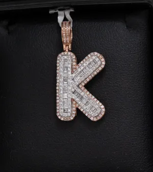 Letter K Pendant 10K Rose-White Gold With Diamond / 3.2gr