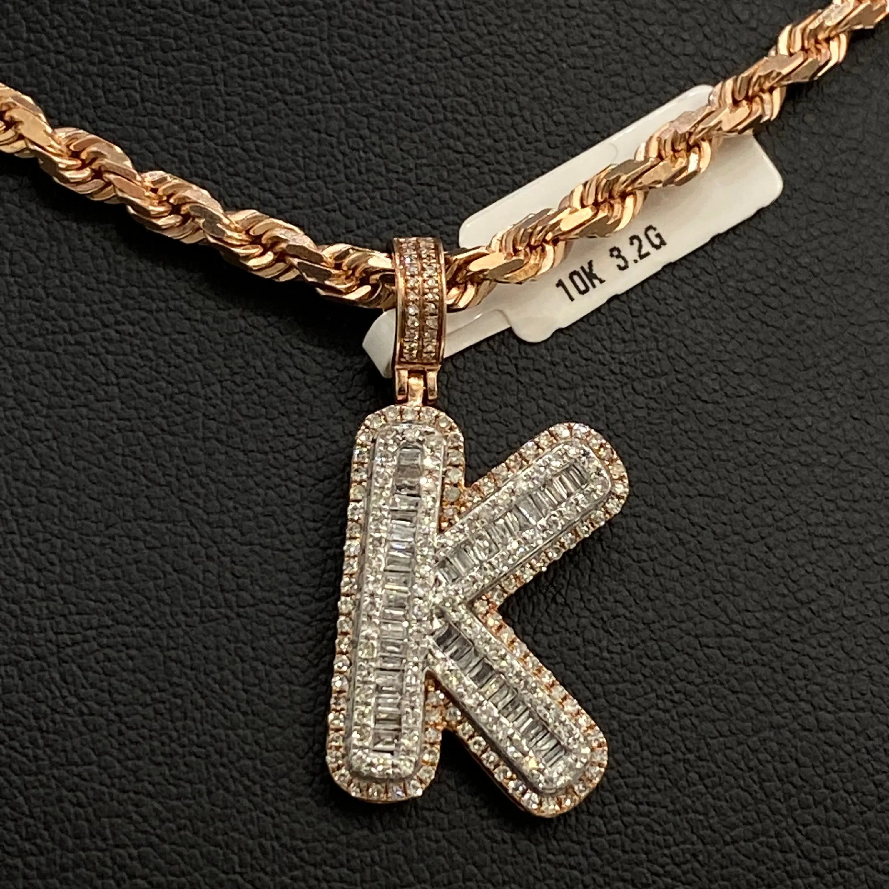 Letter K Pendant 10K Rose-White Gold With Diamond / 3.2gr