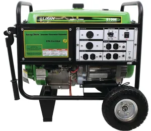 Lifan ES8100-E Portable Generator, 62.2 A, 120 VAC, 12 VDC, 8100 W Output, Gasoline, 6.5 gal Tank, 8 hr Run Time :EA: QUANTITY: 1