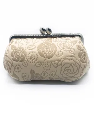 Light Beige Gold Rose Weaved Metal Kiss Lock Purse / Gamaguchi Japanese Bags