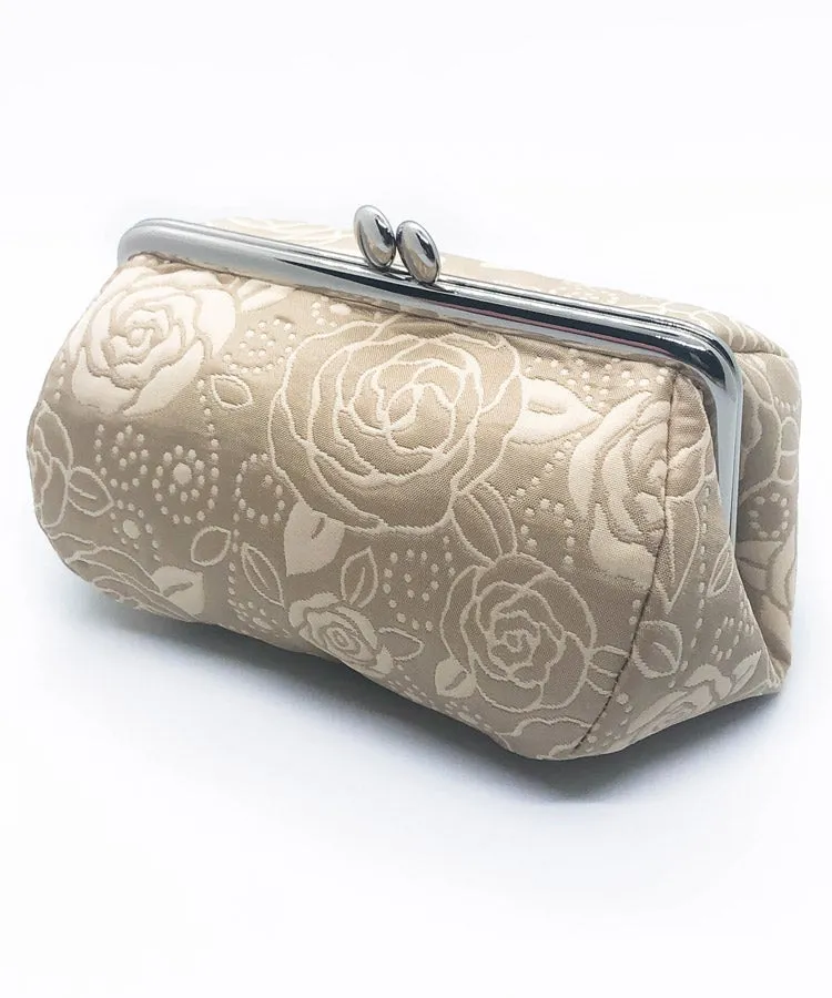 Light Beige Rose Weaved Metal Kiss Lock Purse / Gamaguchi Japanese Bags