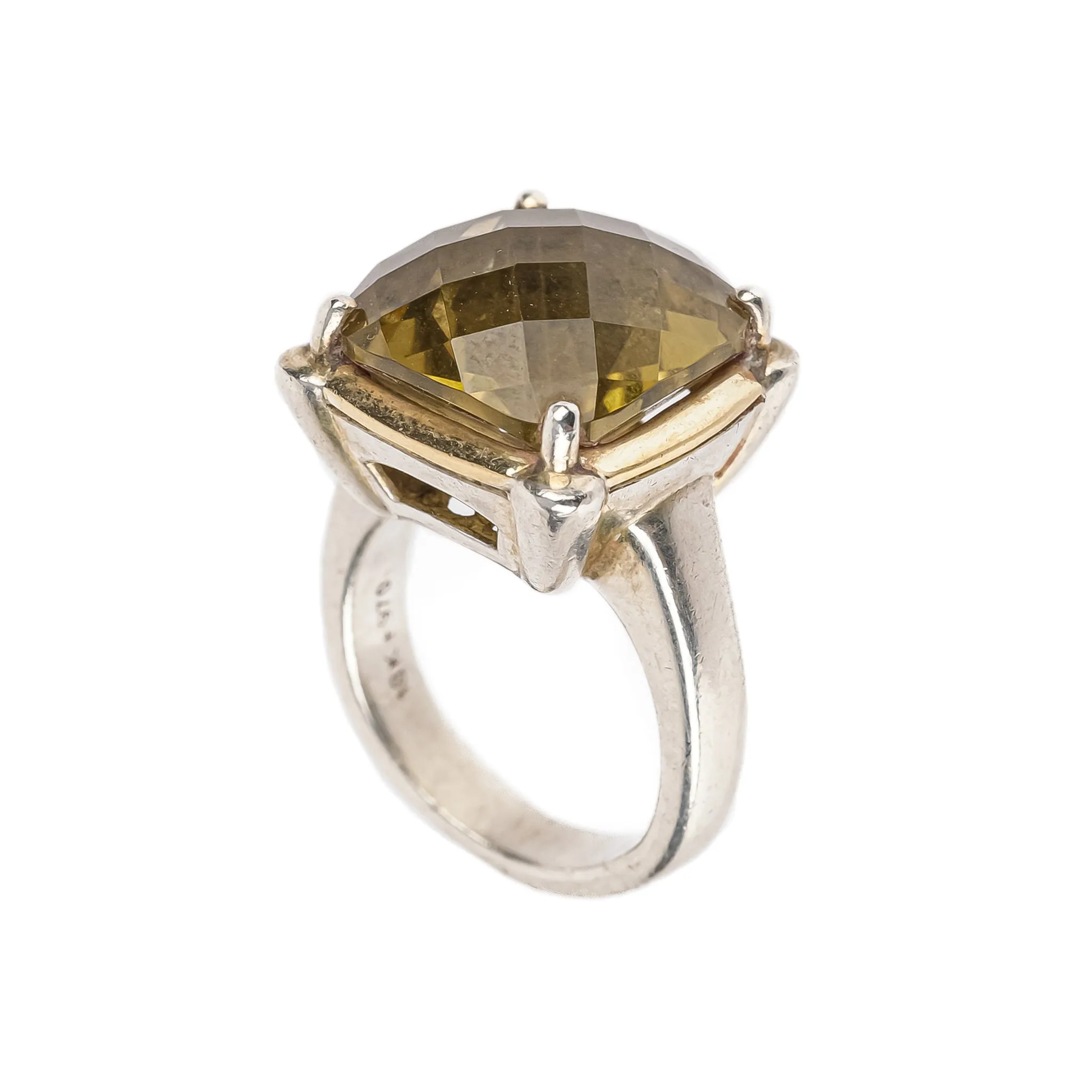 LORENZO Sterling & 18K Checkerboard Citrine Ring