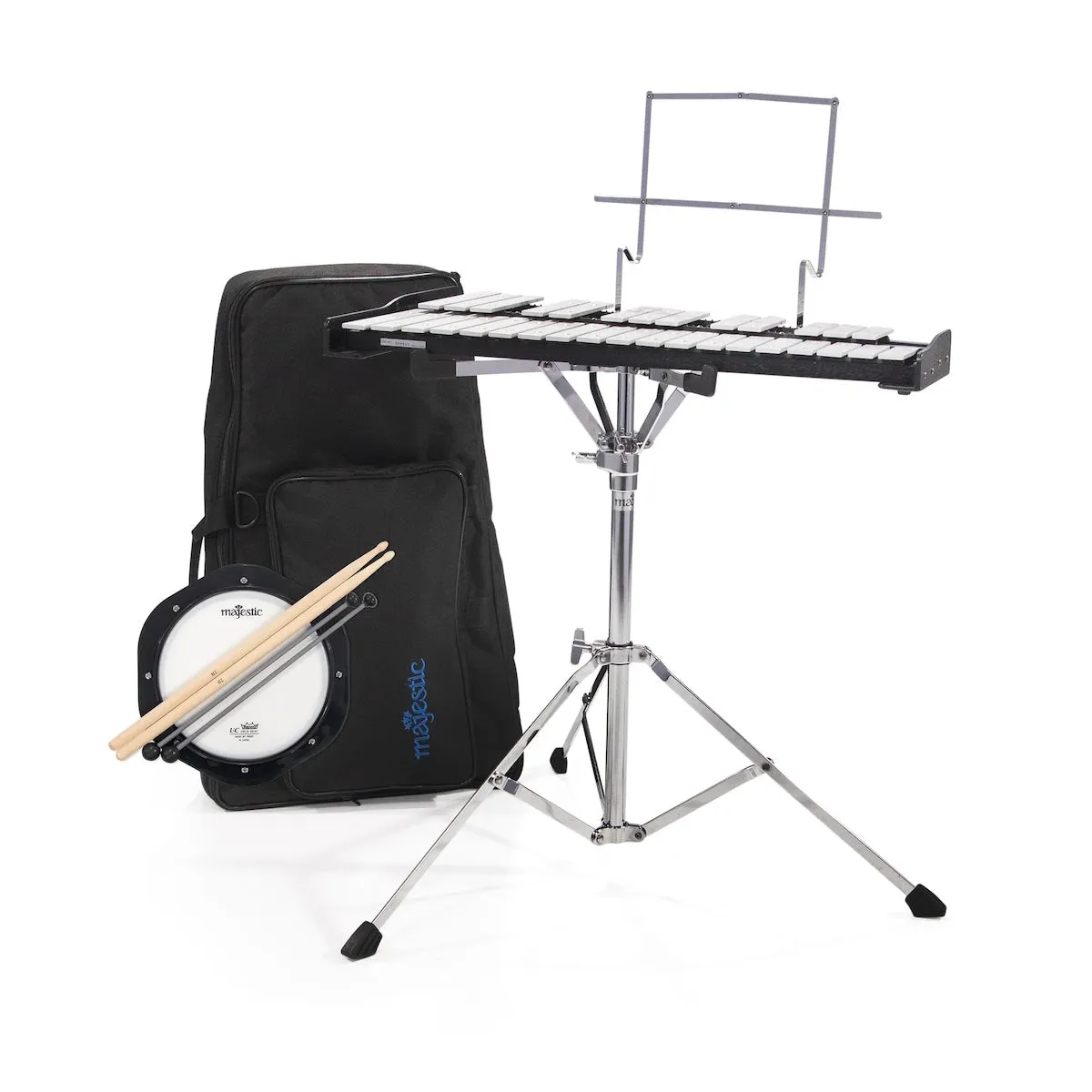 Majestic Glockenspiel & 8" practice pad kit with backpack