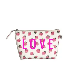 Makeup Bag: White Floral with Neon Pink LOVE