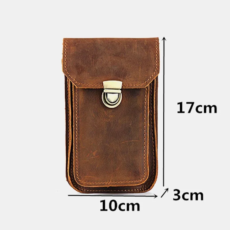 Men Genuine Leather 5.5 6.5 Inch Phone Bag Leather Hanging Waist