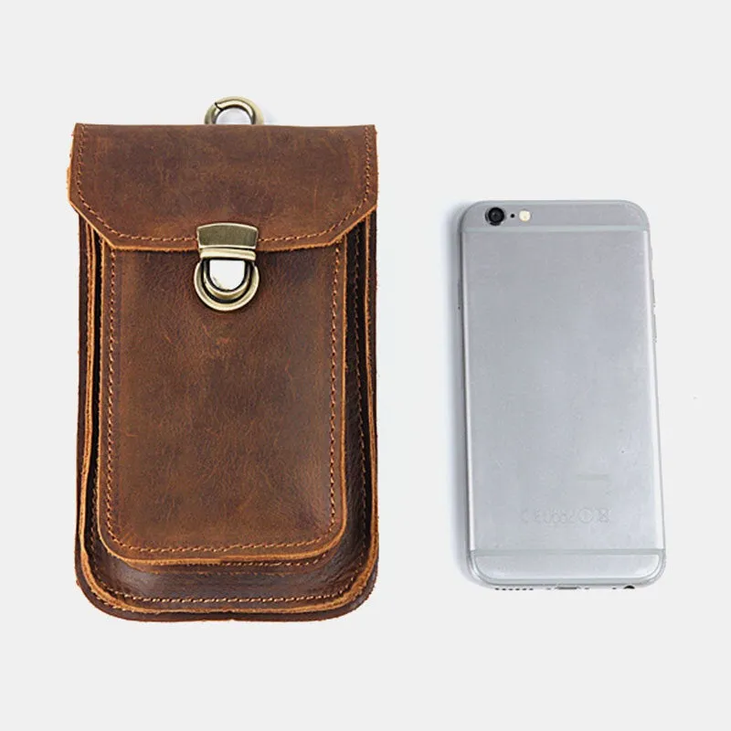 Men Genuine Leather 5.5 6.5 Inch Phone Bag Leather Hanging Waist