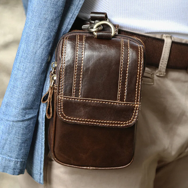 Men Multifunctional Large Capacity 6.3 Inch Phone Bag Genuine Leather Waist Bag Wear-resistant Belt Bag With Hook