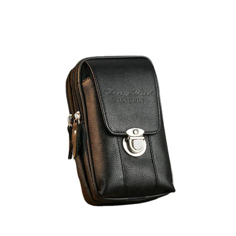 Men PU Leather Multifunction Casual 6.3 Inch Phone Bag Waist Sling