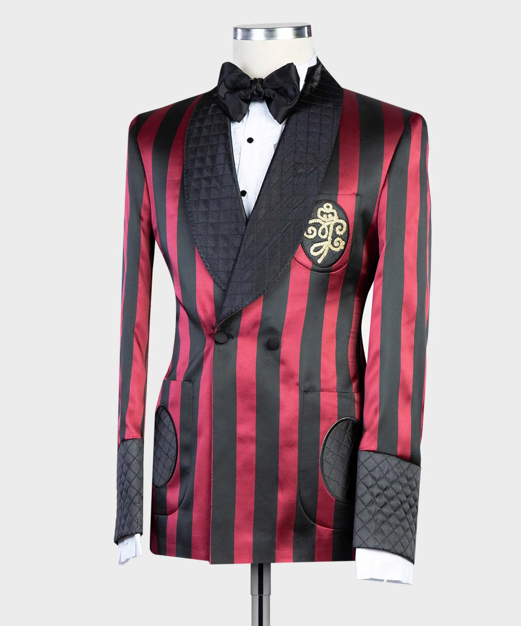 Men’s Red Black Shining Belted Tuxedo