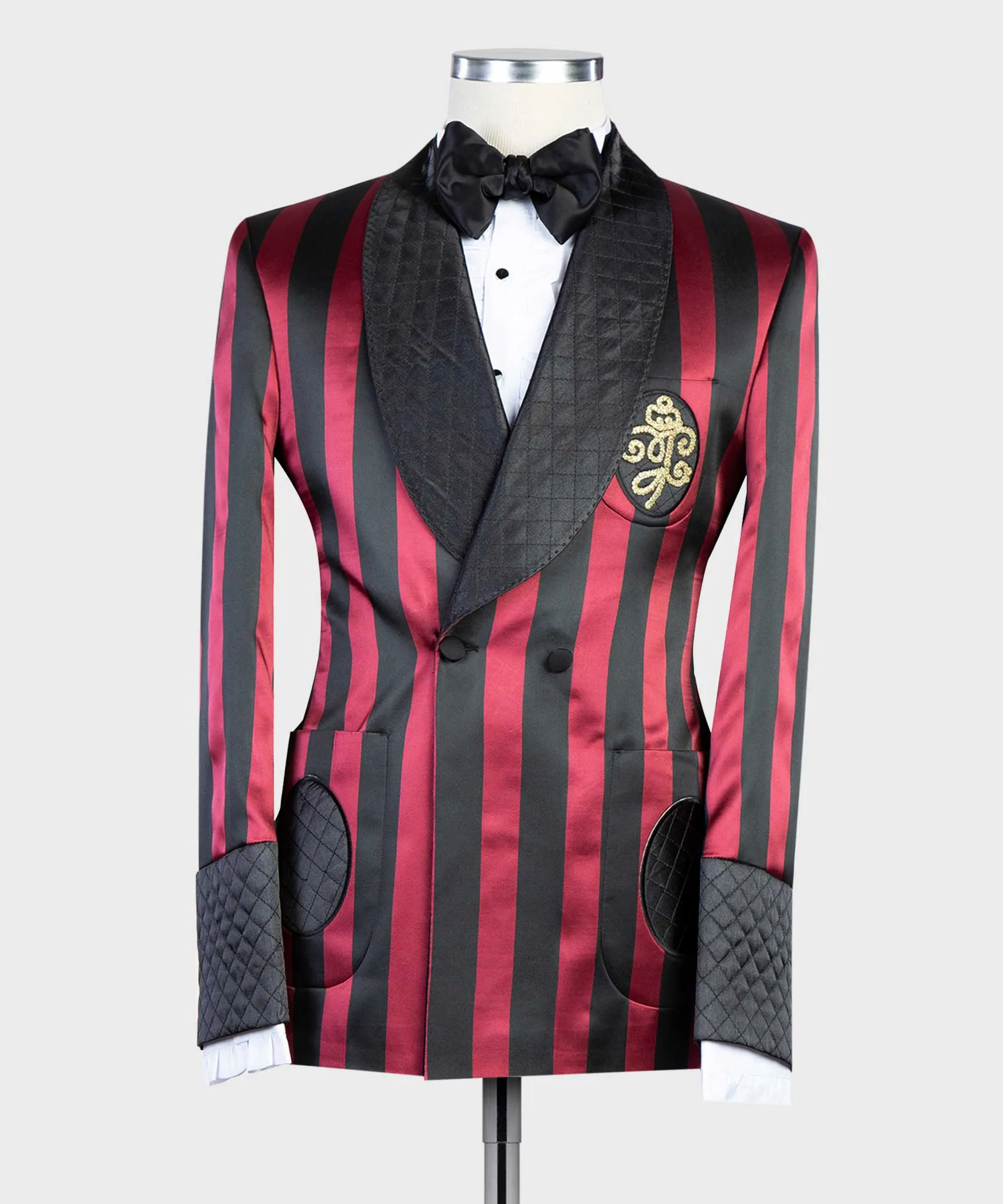 Men’s Red Black Shining Belted Tuxedo