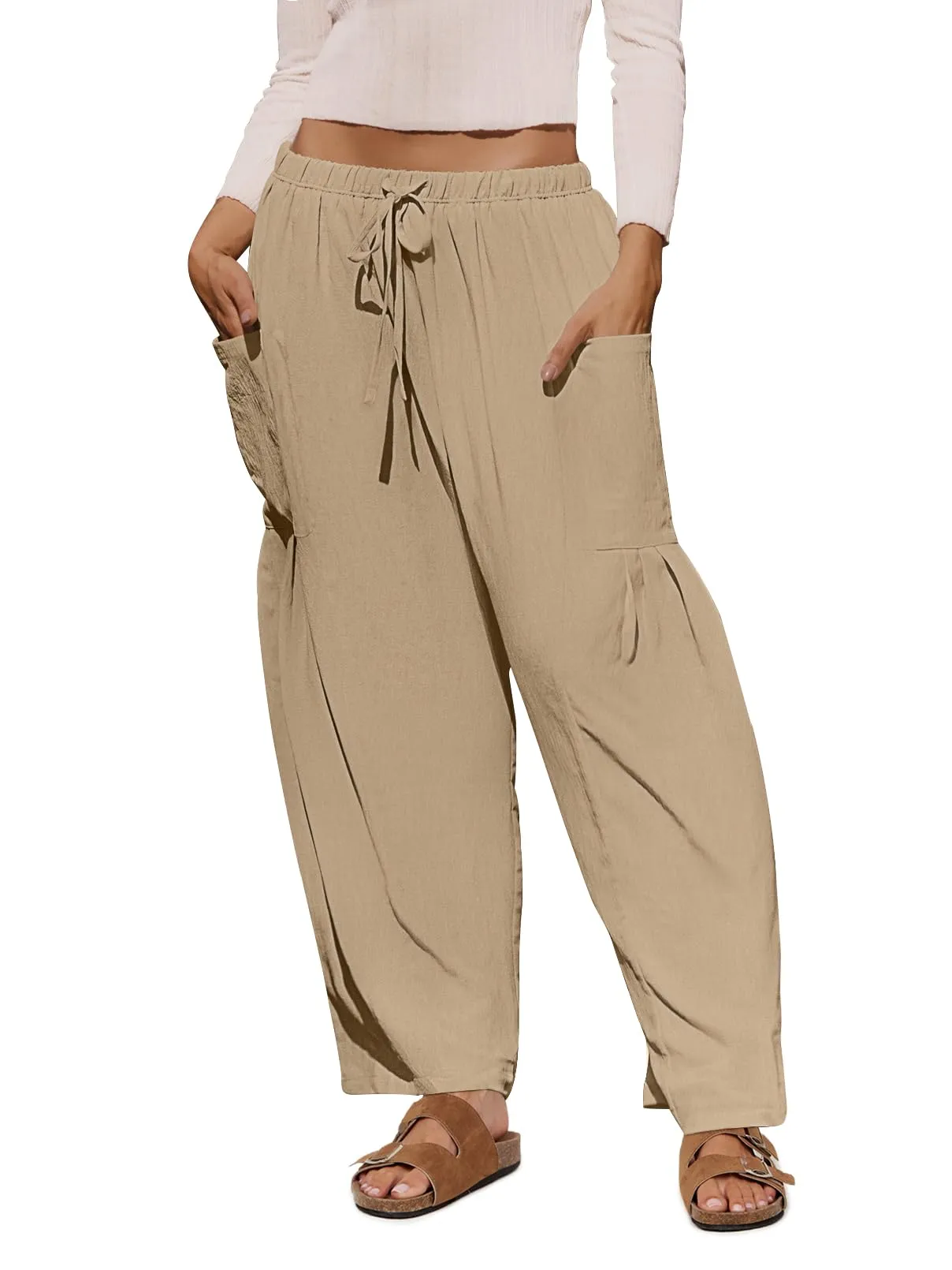 MEROKEETY High Waist Drawstring Loose Wide Leg Pants