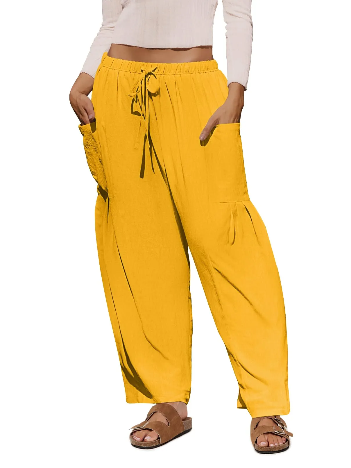 MEROKEETY High Waist Drawstring Loose Wide Leg Pants