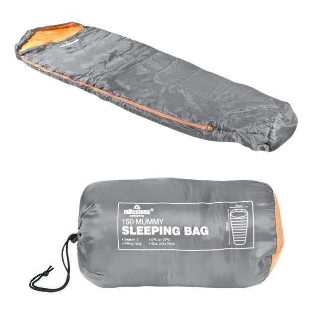 Milestone Mummy Sleeping Bag - Single - 2 Seasons (L)210 x (W)75cm