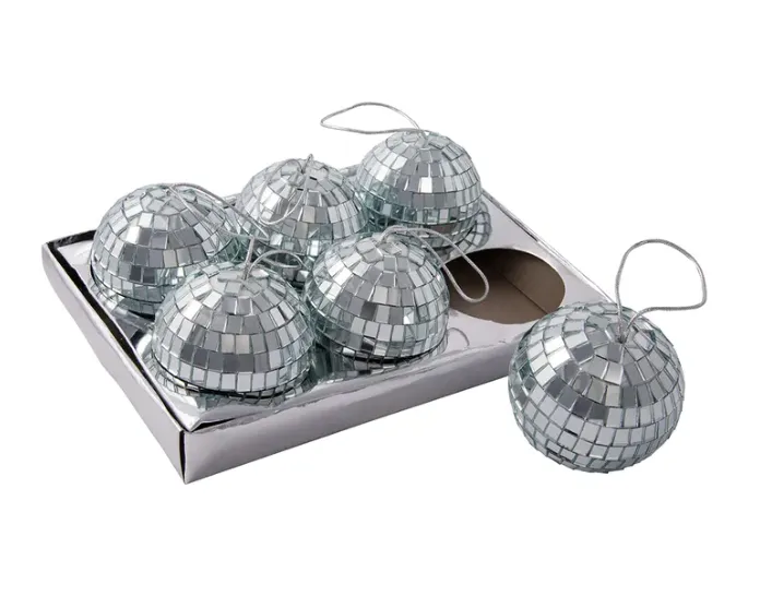 Mirrored Disco Ball Glass Ornaments-6PC