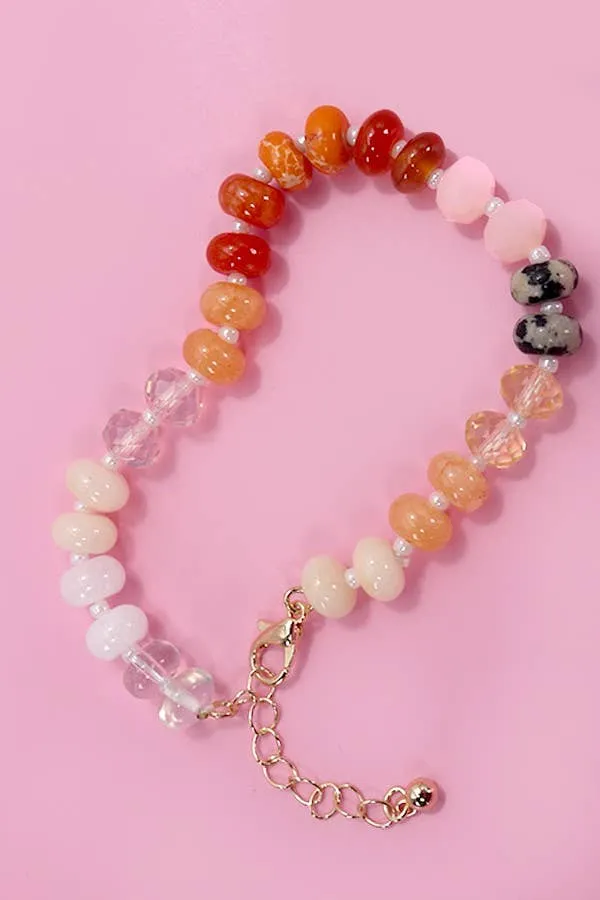 Natural Agate Glass Semi Precious Bead Bracelet