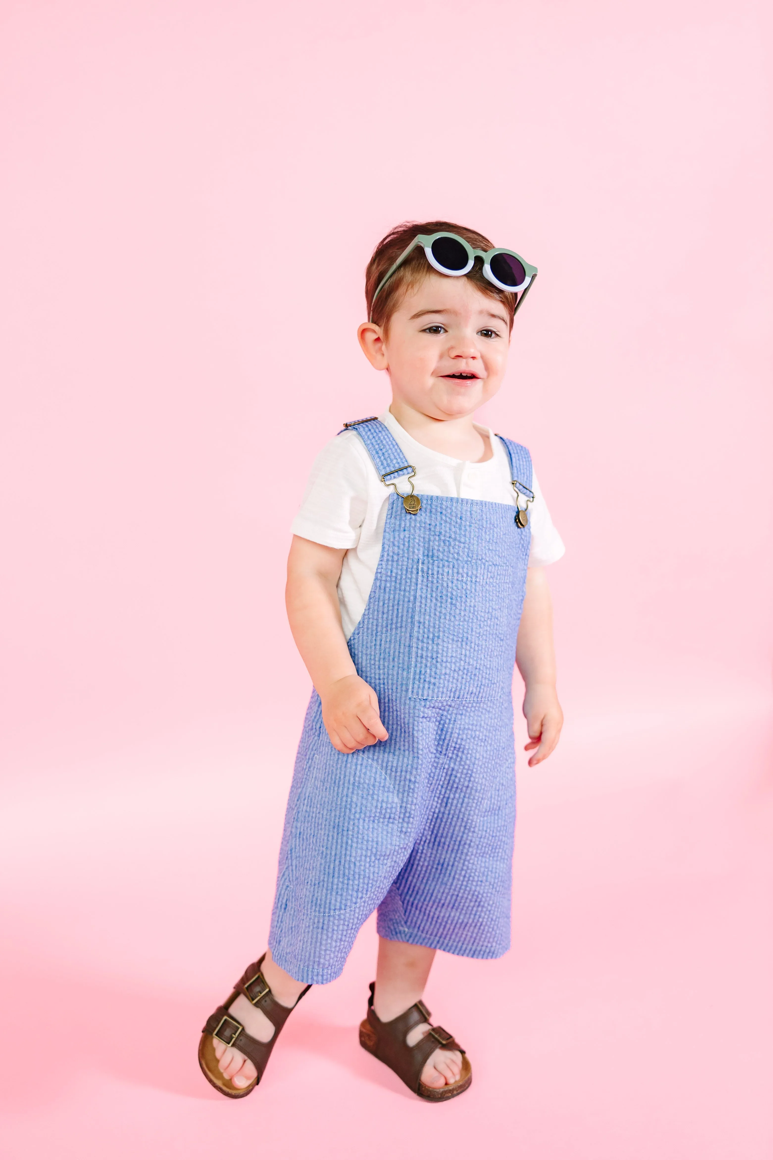 Navy Seersucker Woven Overalls