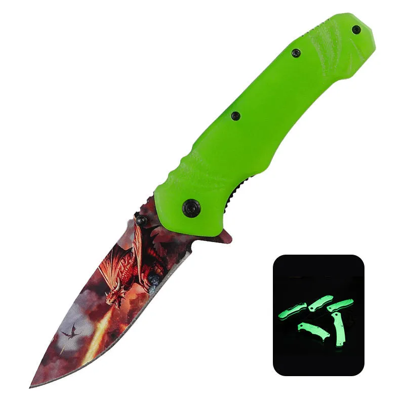 New Arrival Glow In The Dark Pocket Knife Natural Brighten Handle Camping Knife Shining Outdoor Hunting Luminous Folding Knife