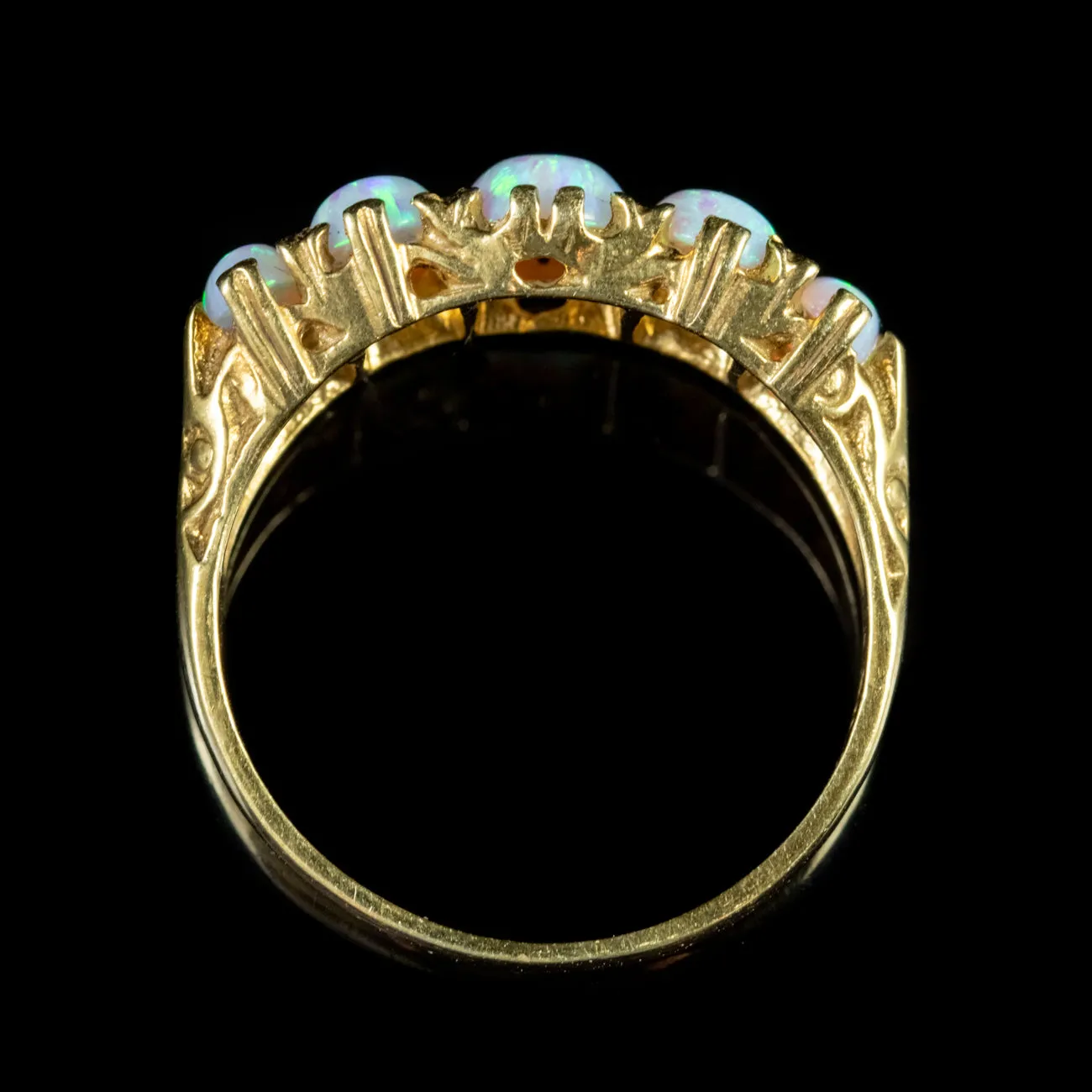 Opal Five Stone Ring 18Ct Gold Silver