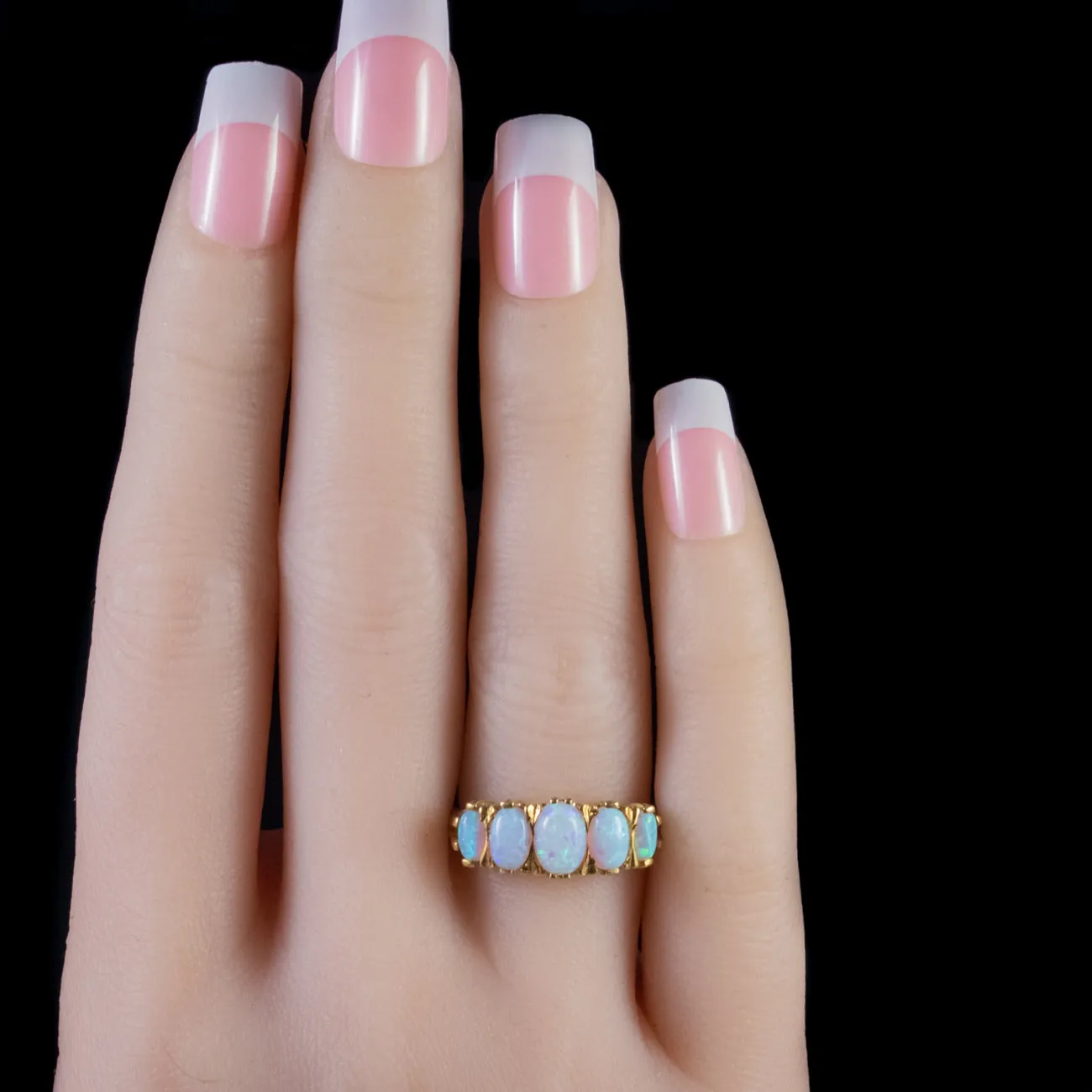 Opal Five Stone Ring 18Ct Gold Silver