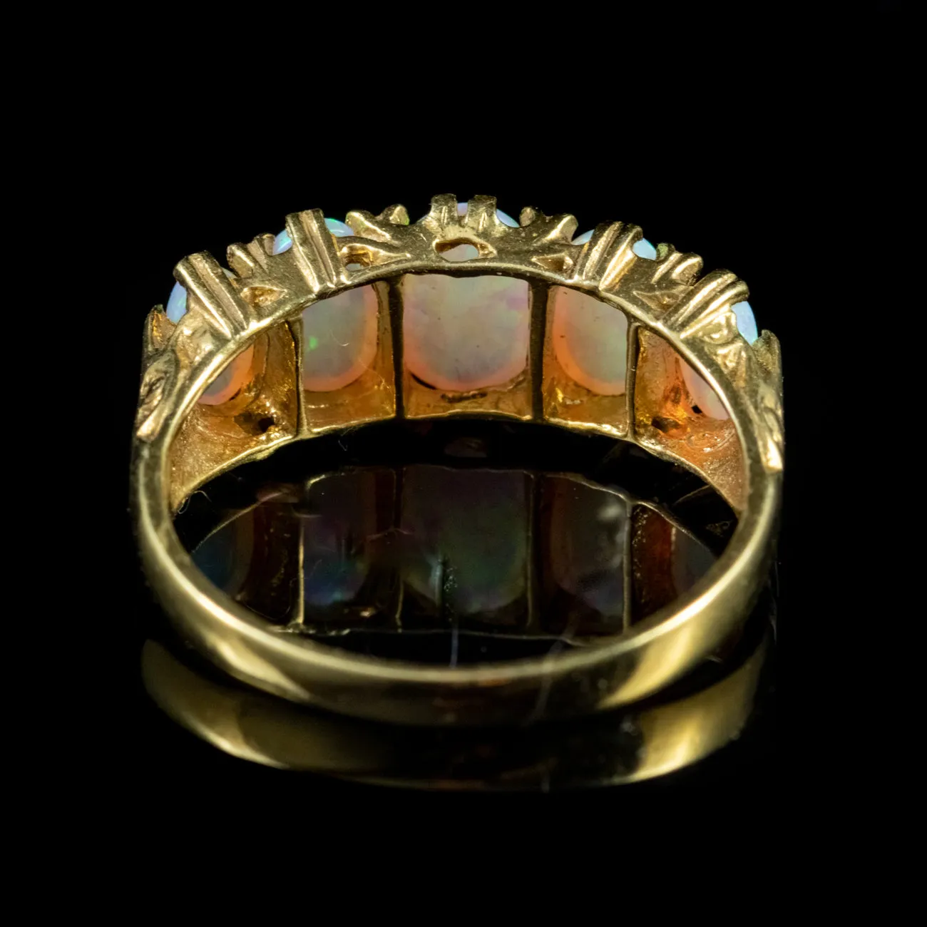 Opal Five Stone Ring 18Ct Gold Silver