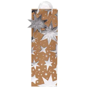 Paper Trendz Holiday Bottle Gift Bag - Silver Stars