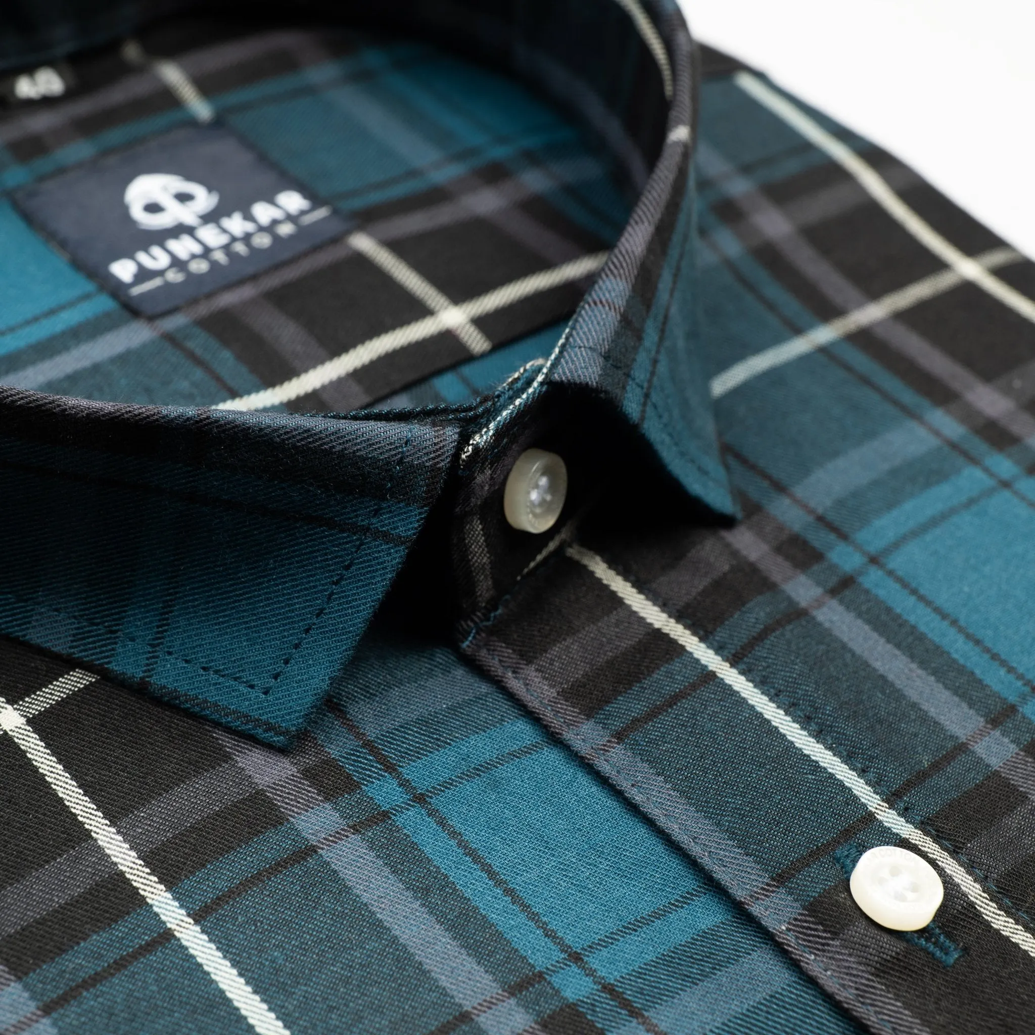 Peacock Blue Color Checks Cotton Causal Shirt For Men